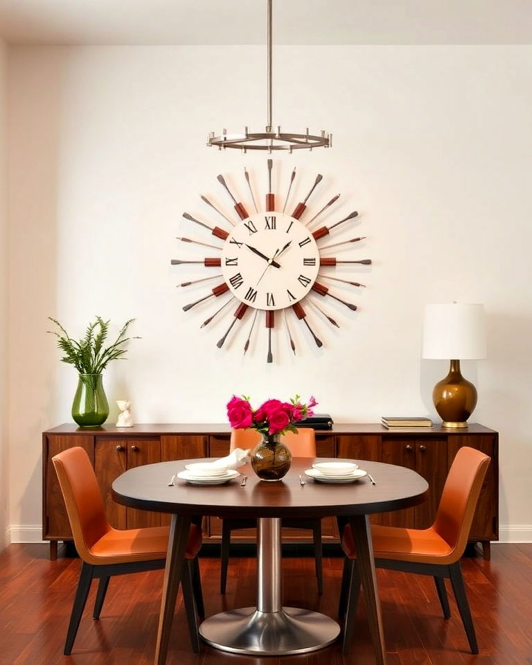 starburst wall clocks 1960s flair into the dining room - 15 1960s Dining Room Ideas