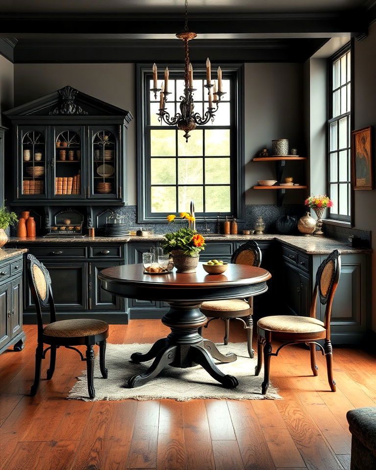 statement antique furniture in dark academia kitchen - 25 Dark Academia Kitchen Ideas