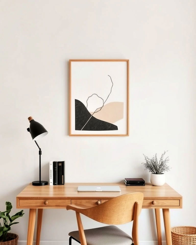 statement artwork home office - 30 Japandi Style Home Office Ideas