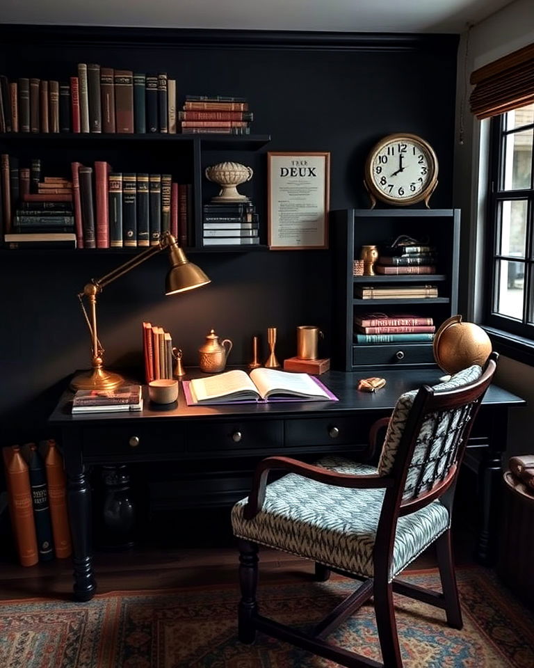 statement desk setup dorm room - 15 Dark Academia Dorm Room Ideas
