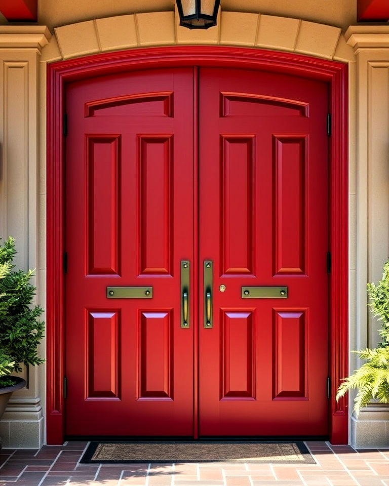statement entry with double red doors - 25 Red Front Door Ideas