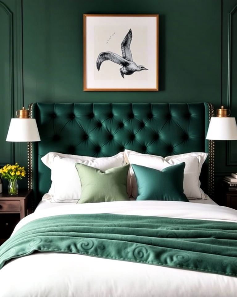 statement jade green headboard - 15 Jade Green Bedroom Ideas