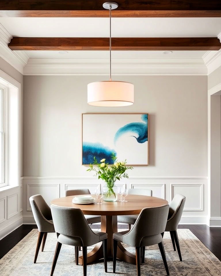 statement light fixtures over dining table - 25 Transitional Interior Design Ideas