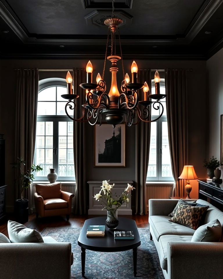 statement lighting fixtures dark academia apartment - 15 Dark Academia Apartment Ideas