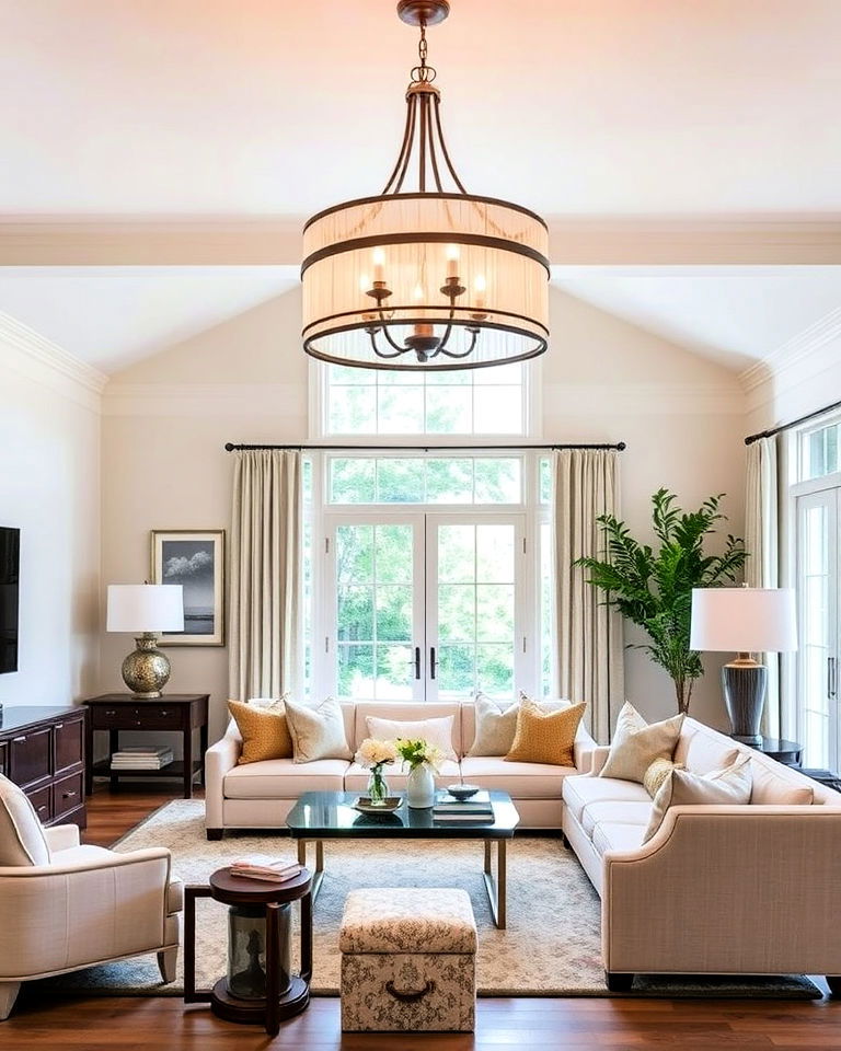 statement lighting fixtures living room - 15 Nancy Meyers Living Room Ideas