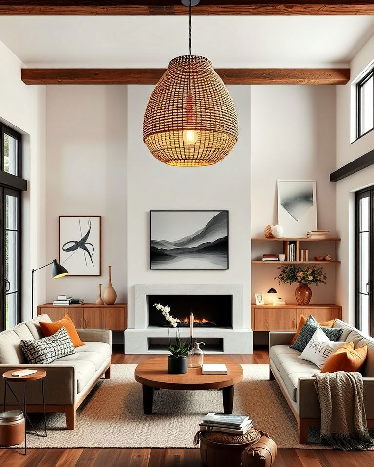 statement pendant lighting living room - 20 Rustic Scandinavian Living Room Ideas