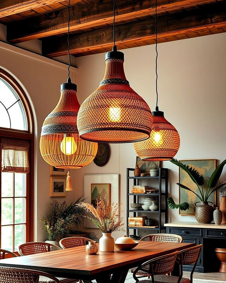statement pendants lights for bohemian dining room - 25 Bohemian Eclectic Interior Design Ideas