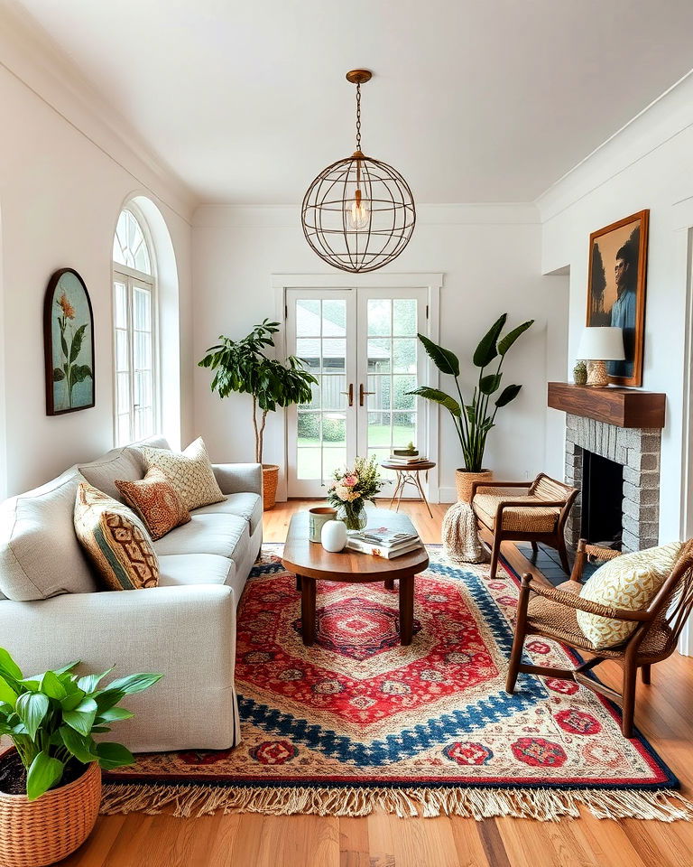 statement rug for visual interest - 25 Bungalow Interior Design Ideas