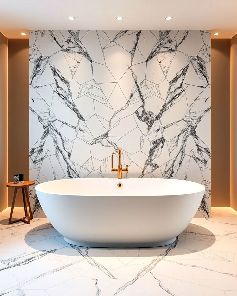 statement wall backdrop for bathtub - 15 Bathtub in Bedroom Ideas