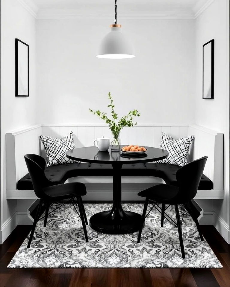 statement with a monochromatic breakfast nook - 20 Corner Breakfast Nook Ideas