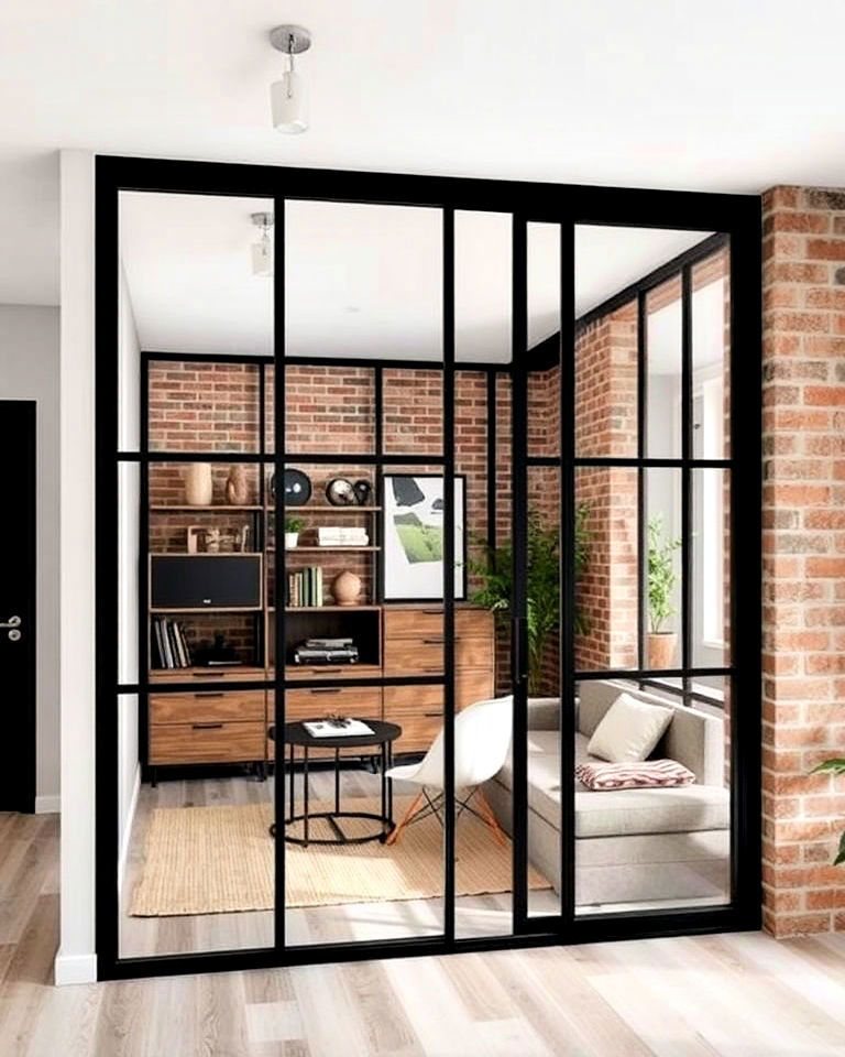 steel framed glass partitions - 30 Industrial Home Office Ideas