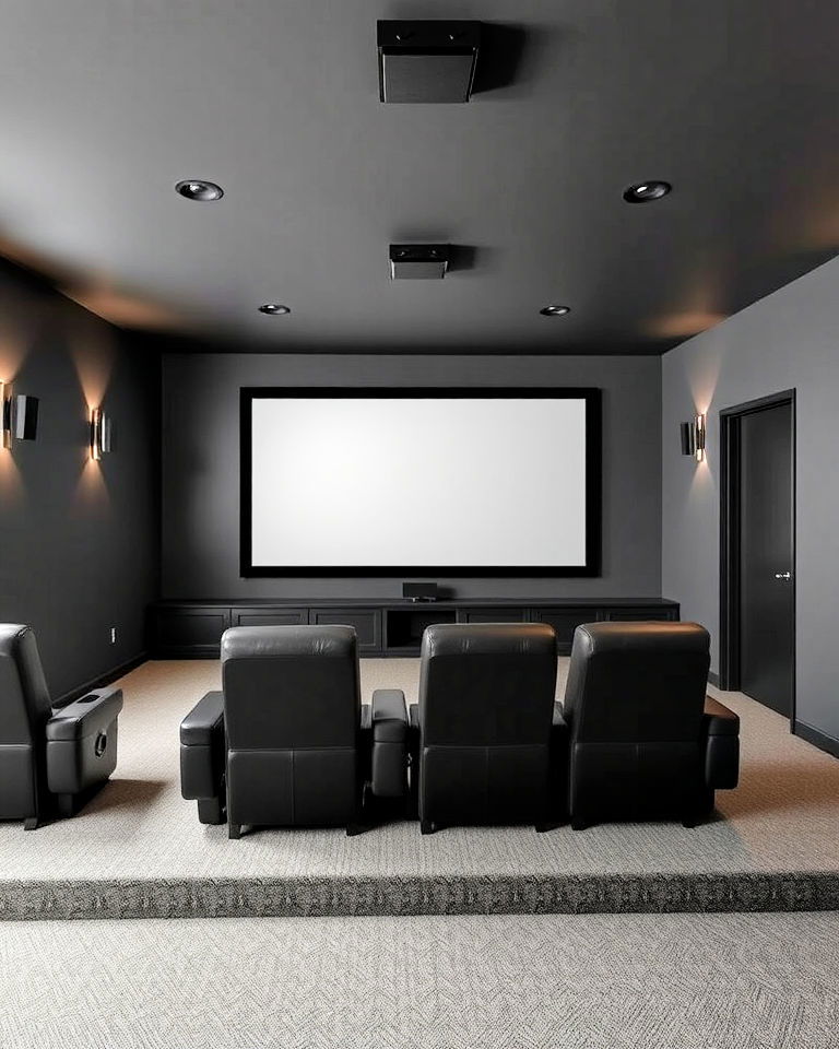 steel gray with matte finishes home theater - 15 Gray Home Theater Paint Color Schemes