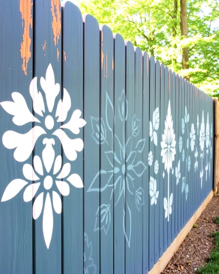 stenciled patterns fence - 20 Fence Art Ideas