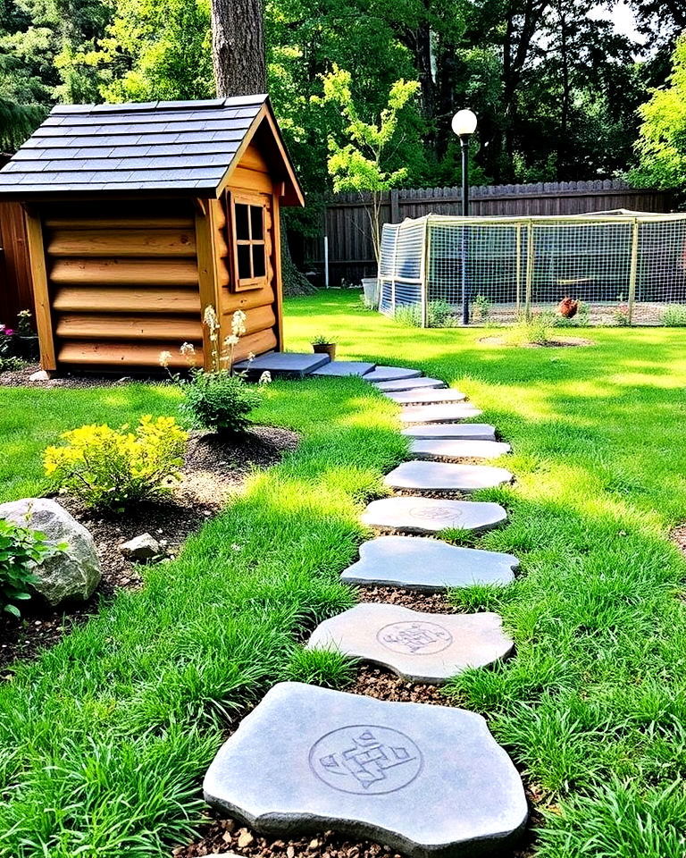 stepping stones to the run - 15 Backyard Chicken Coop Landscaping Ideas