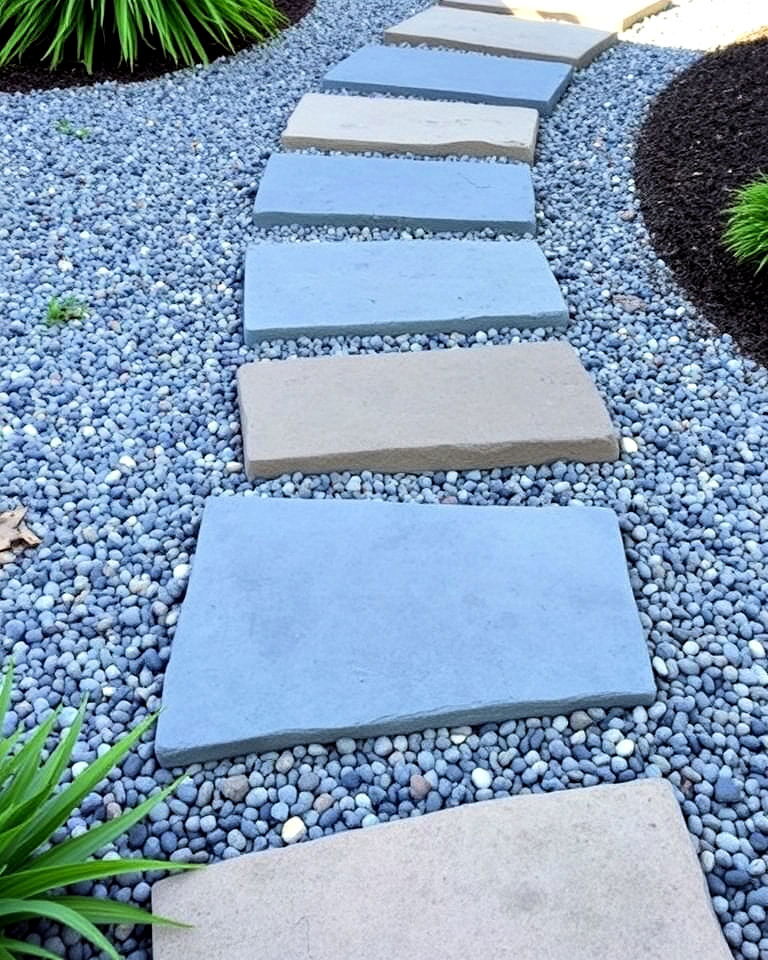 stepstone and gravel combo walkway - 20 Pea Gravel Walkway Ideas