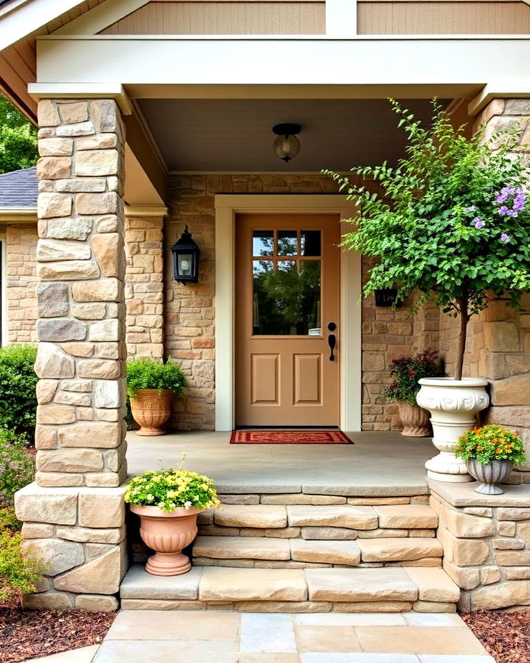 stone accents for a natural look - 15 Cottage Front Porch Ideas
