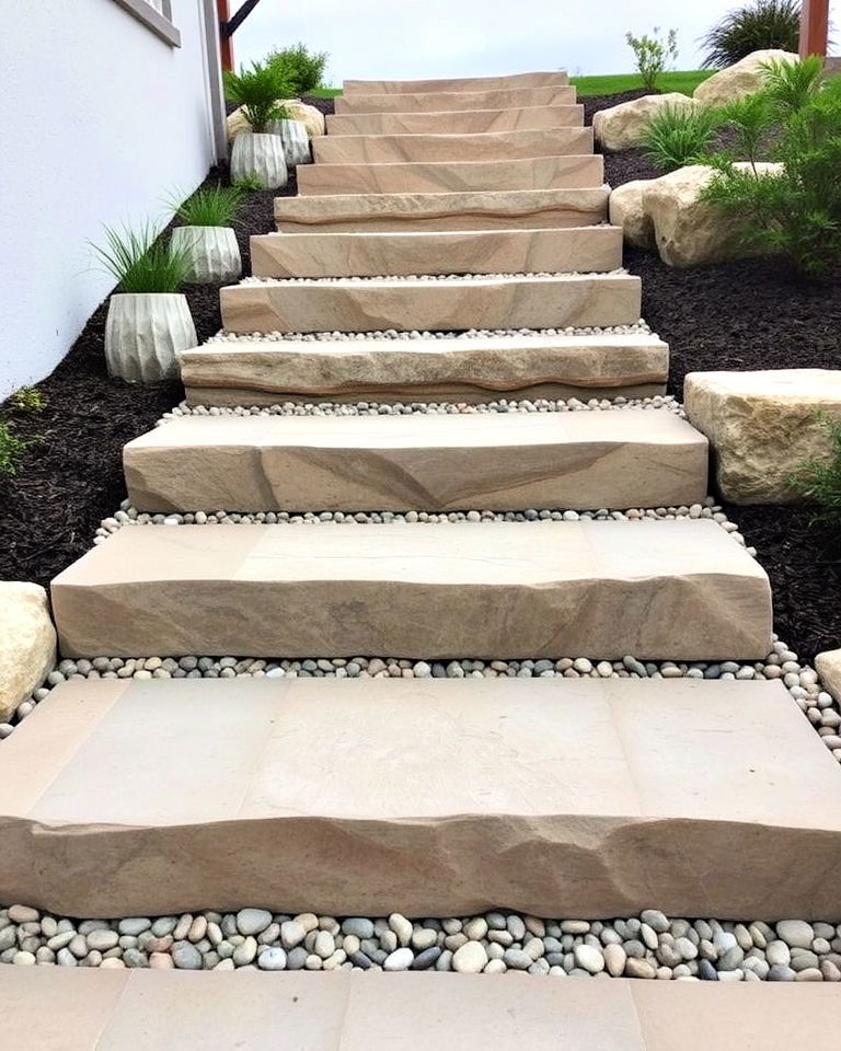 stone and pebble steps garden - 20 Garden Stairs Ideas