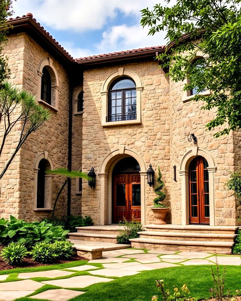 stone clad mediterranean mansion exterior - 25 Mediterranean Mansion Ideas