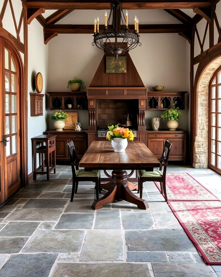 stone flooring for tudor home - 25 Tudor Style House Interior Ideas