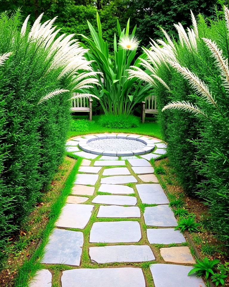 stone pathway leading to a meditation circle - 15 Meditation Garden Ideas