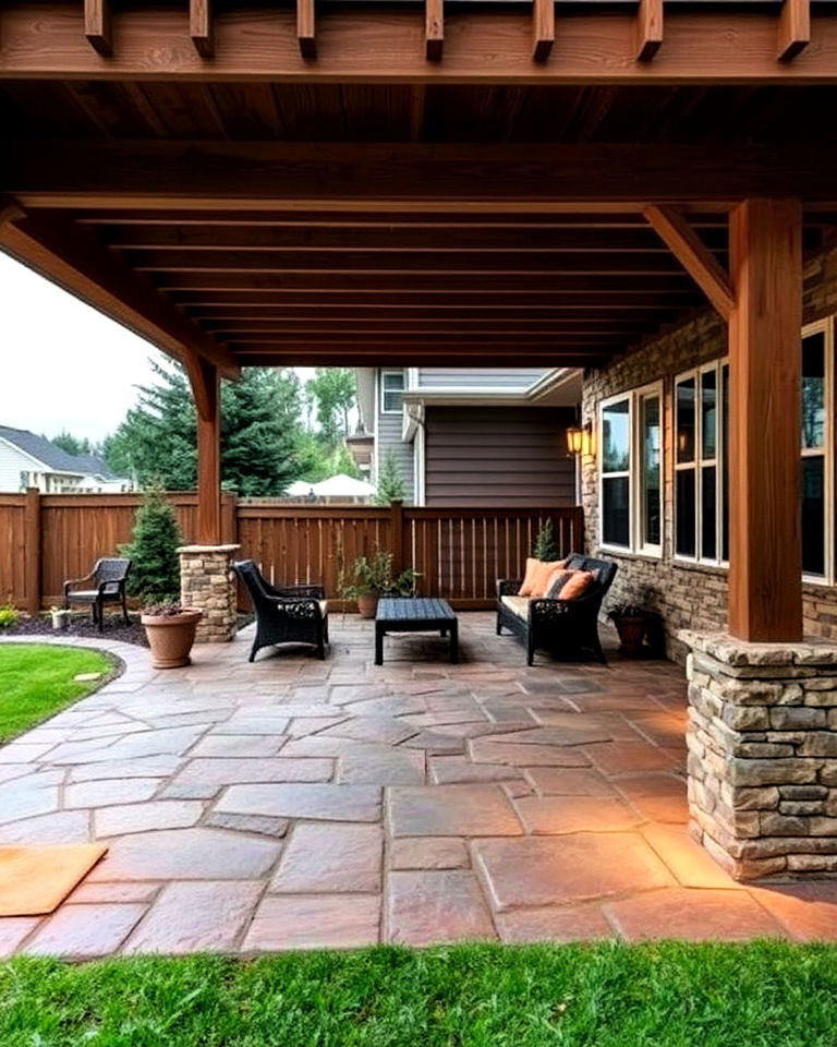 stone patio under the deck - 20 Under Deck Landscaping Ideas