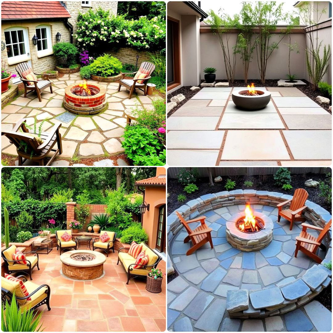 stone patio with a fire pit ideas