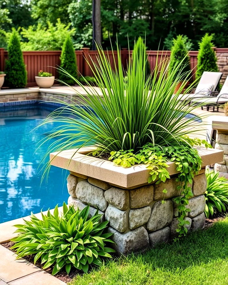 stone pool planters - 25 Pool Planter Ideas