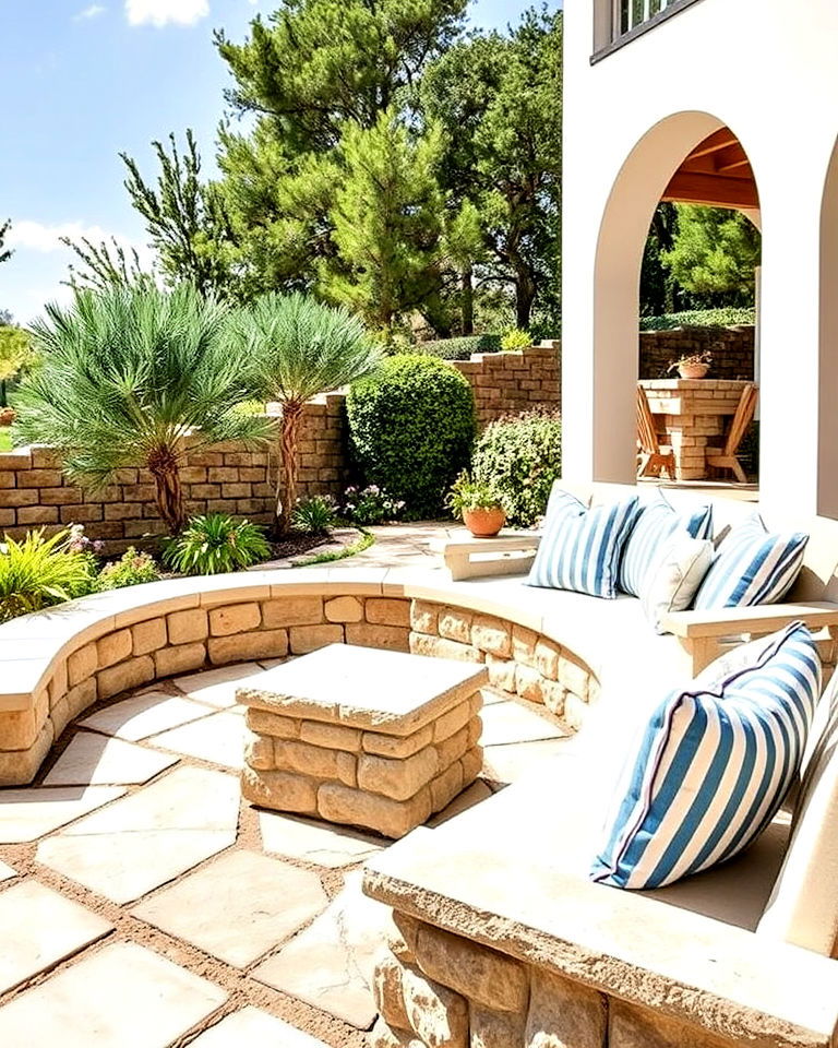 stone seating areas greek garden - 25 Greek Garden Ideas