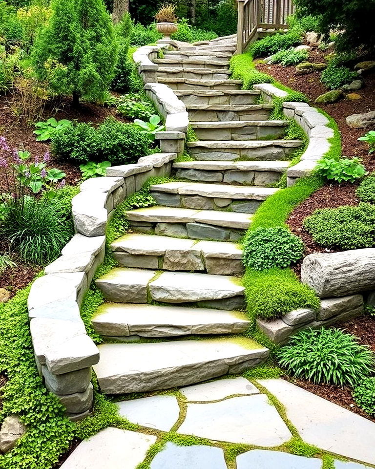 stone staircases for sloping garden - 15 Sloping Garden Design Ideas