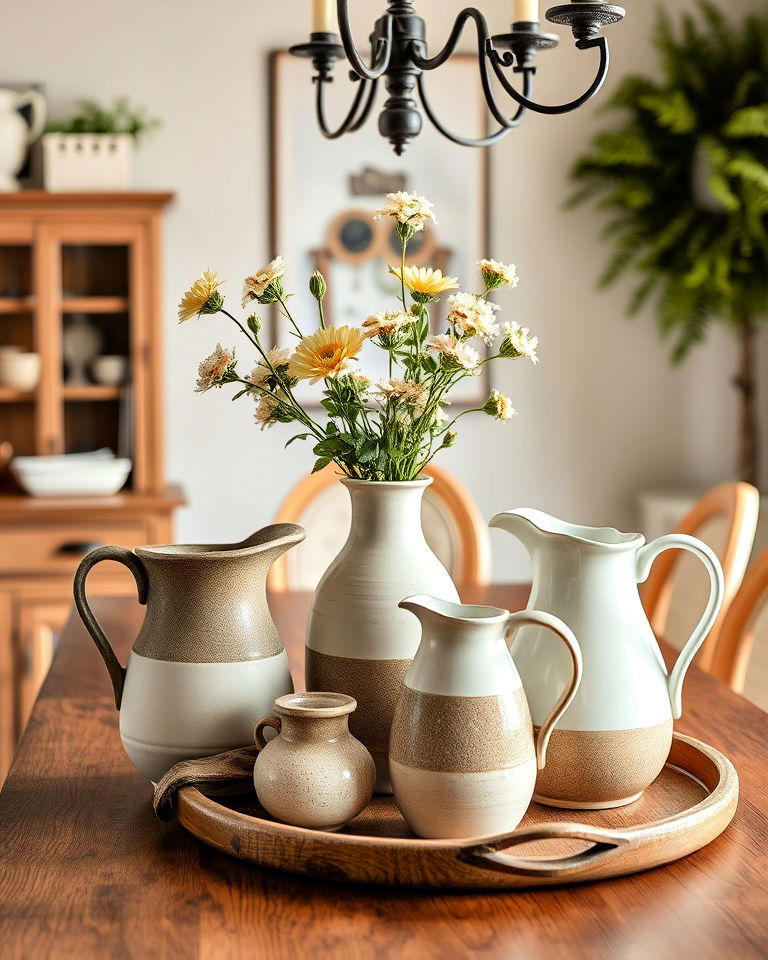 stoneware or ceramic pitchers - 40 Cottagecore Dining Room Ideas