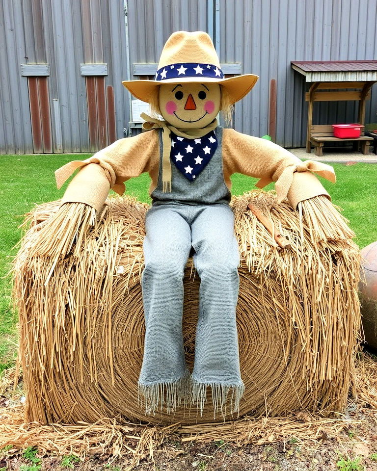 straw bale into scarecrow design - 15 Garden Scarecrow Ideas
