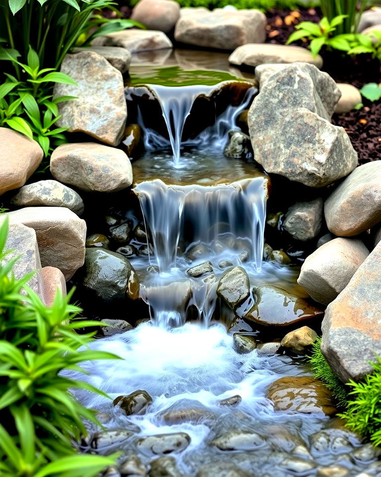 stream with miniature waterfall - 25 Small Garden Stream Ideas