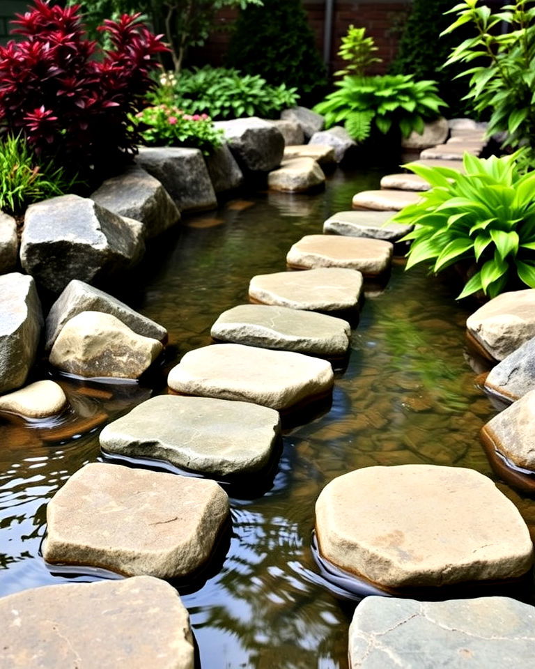 stream with stepping stones - 25 Small Garden Stream Ideas