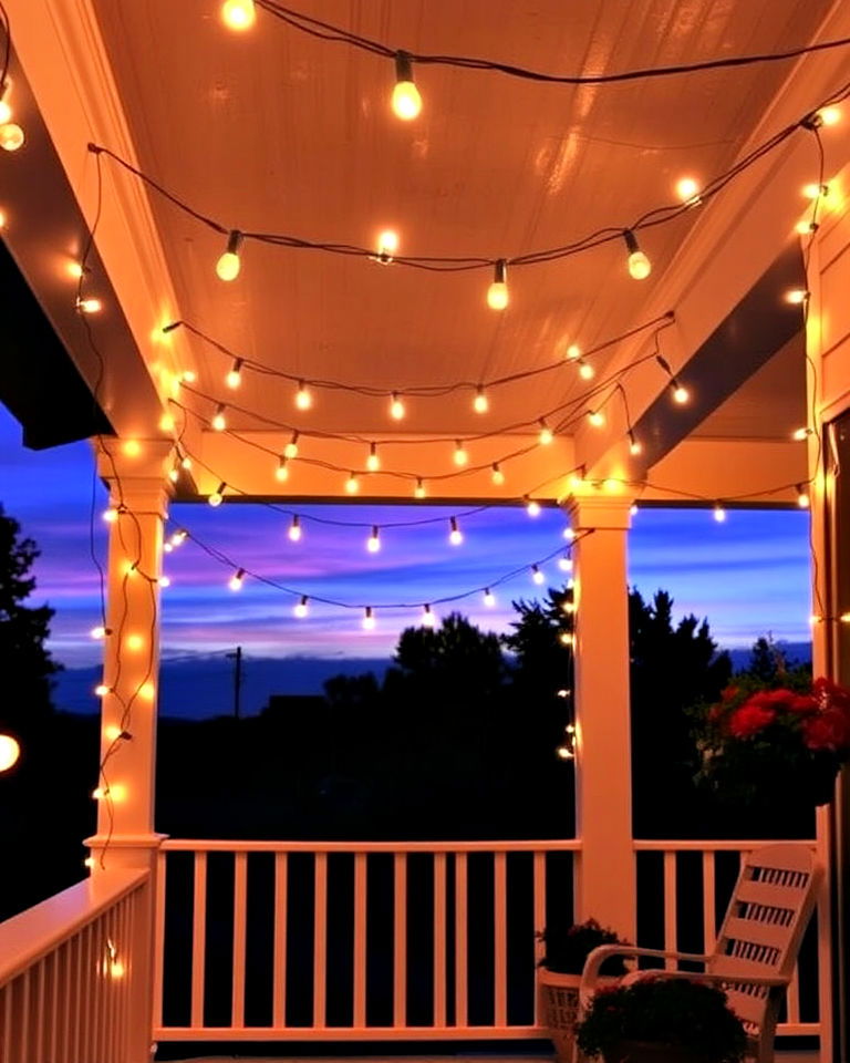 string lights for a magical glow - 15 Cottage Front Porch Ideas