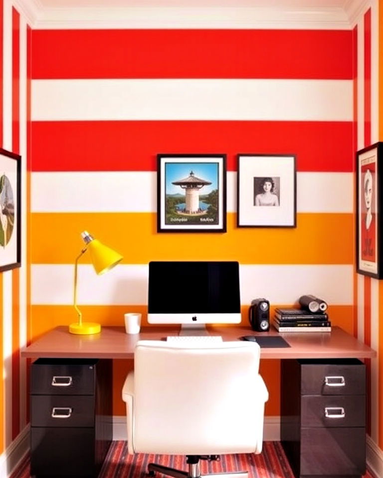 striped walls for home office - 30 Colorful Home Office Ideas