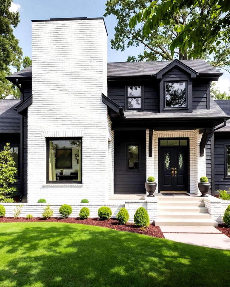 stunning black exterior with whitewashed brick - 30 Modern Black Houses