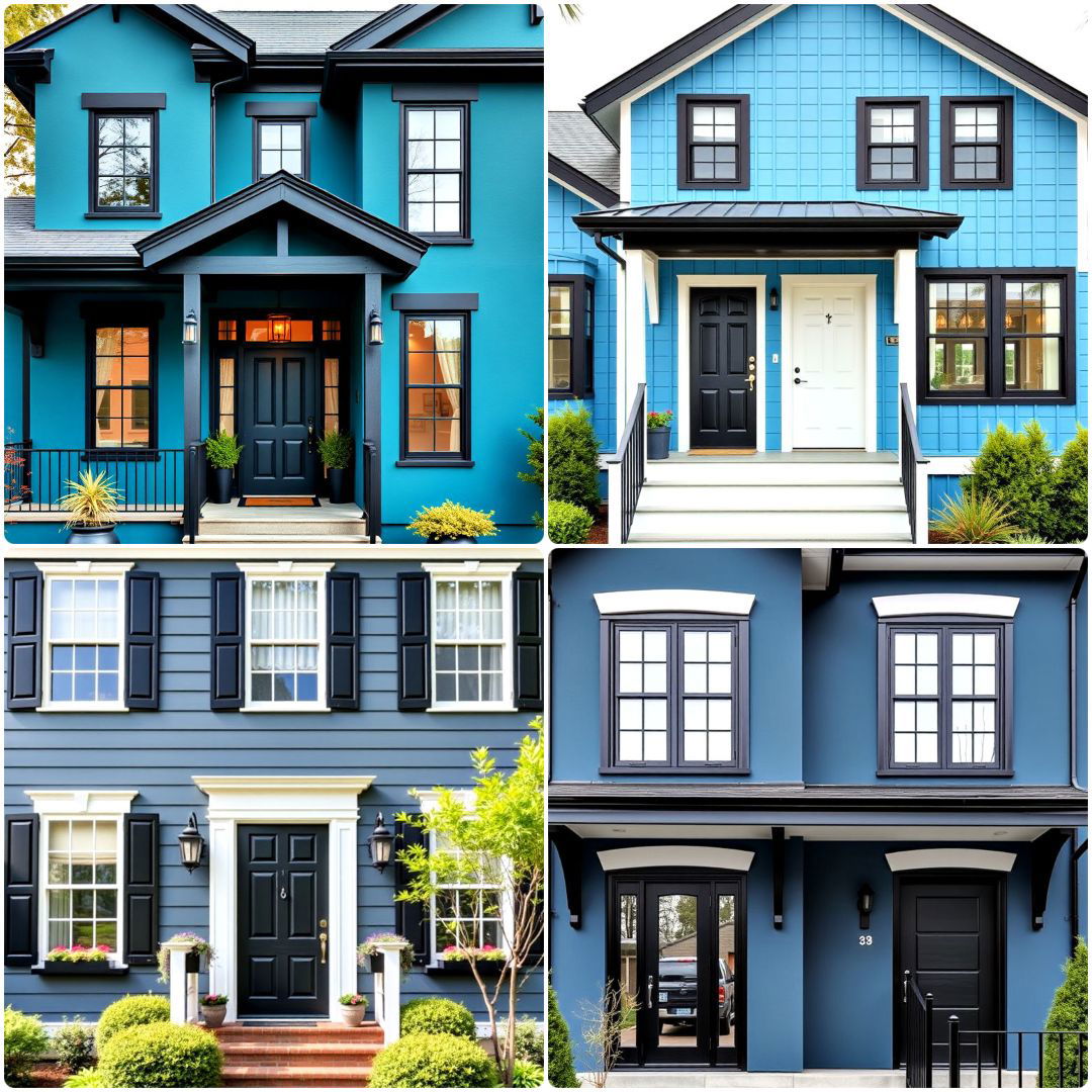 stunning blue house with black trim ideas