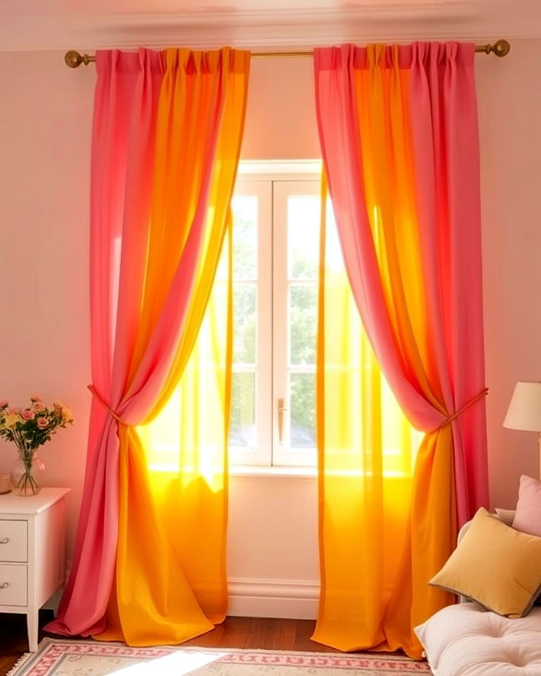 style with colorful curtains - 25 How to Decorate With Yellow and Pink-captions