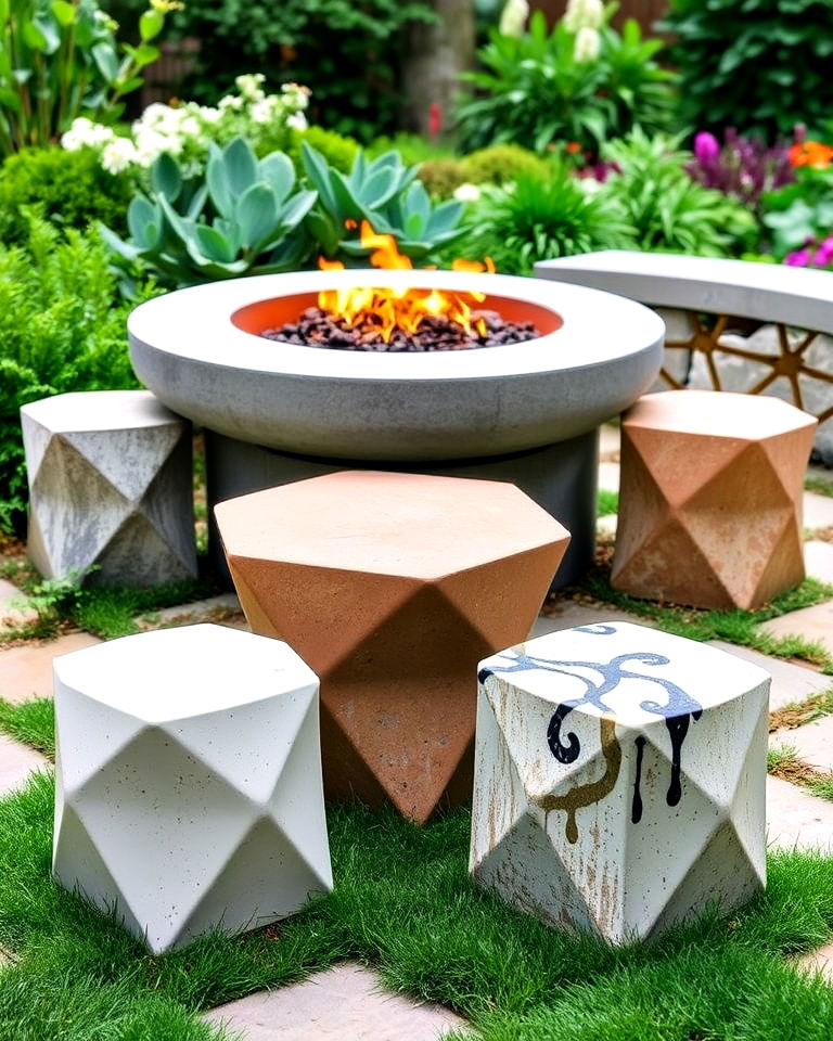 stylish concrete garden stools - 20 Concrete Garden Ideas