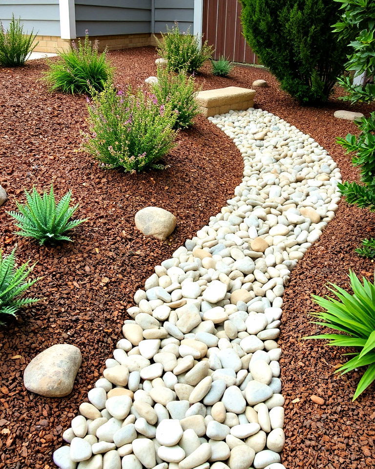 stylish drainage solution mexican beach pebbles - 15 Mexican Beach Pebbles Landscaping Ideas