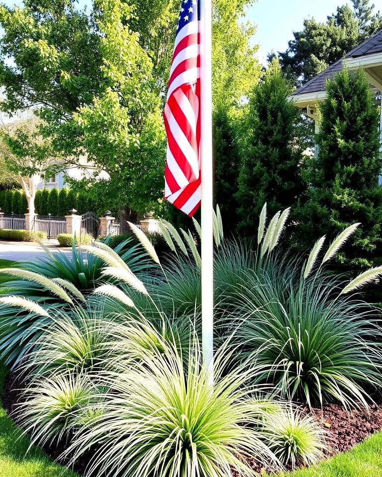 stylish frame with ornamental grasses - 20 Residential Flag Pole Landscaping Ideas