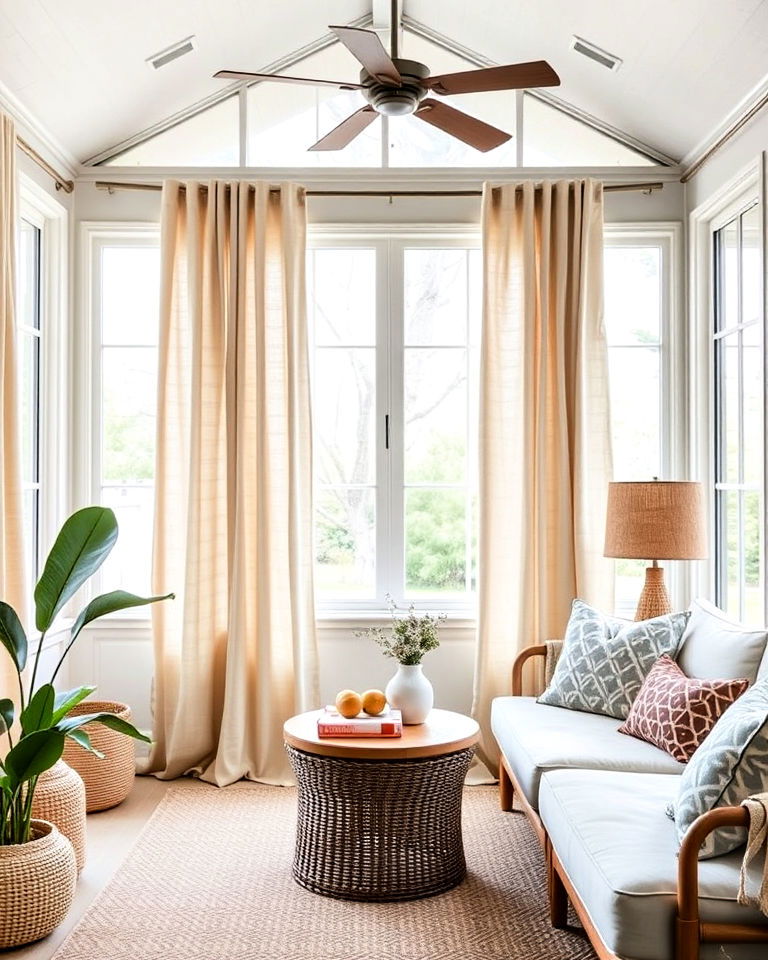 stylish linen sunroom curtains - 20 Sunroom Curtain Ideas