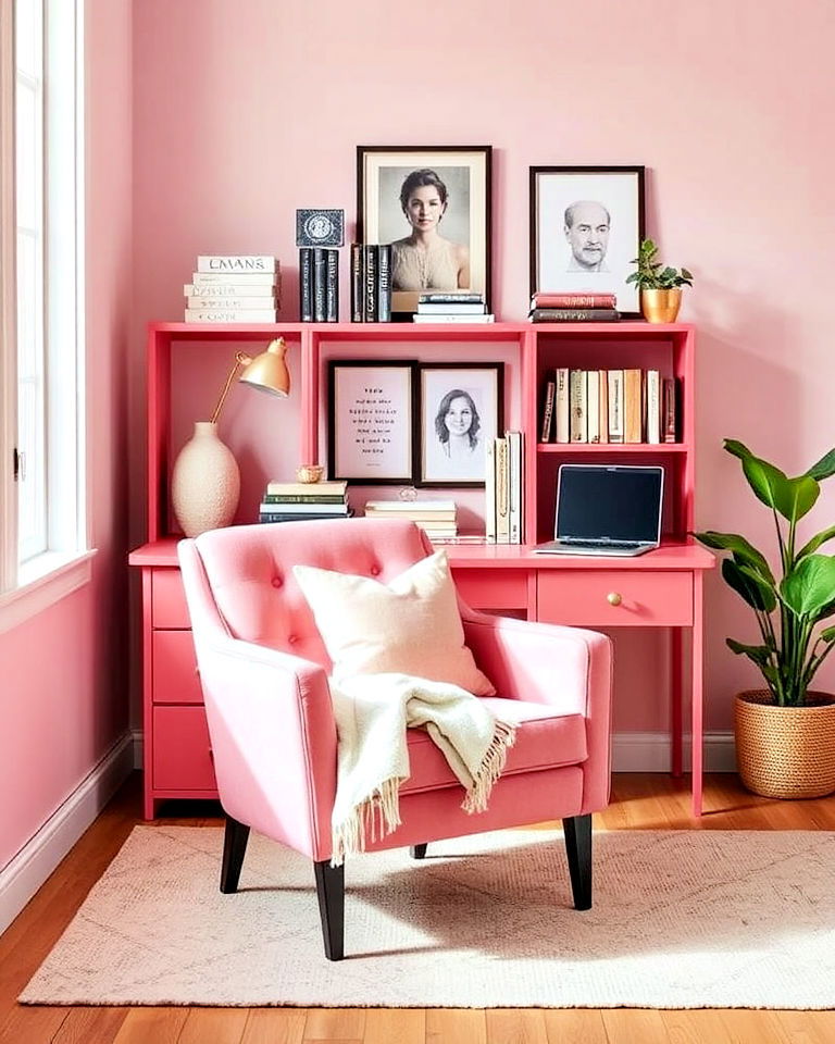 stylish pink accent chair home office - 25 Pink Home Office Ideas