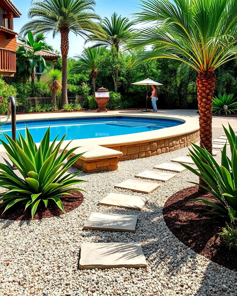 stylish pool area with pea gravel - 20 Pea Gravel Landscaping Ideas