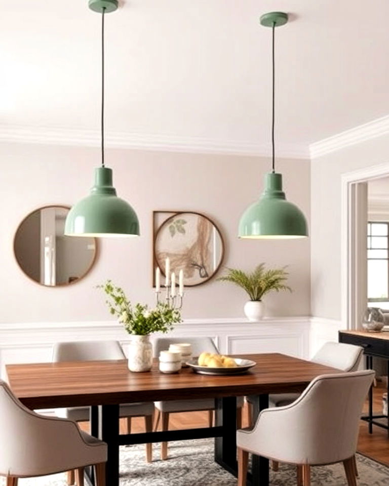 stylish sage green pendant lights for dining room - 25 Sage Green Dining Room Ideas