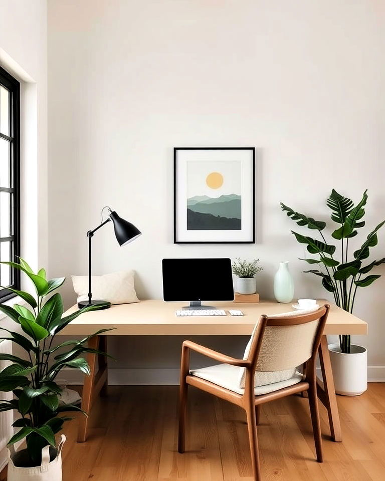 subtle accent colors japandi style home office - 30 Japandi Style Home Office Ideas
