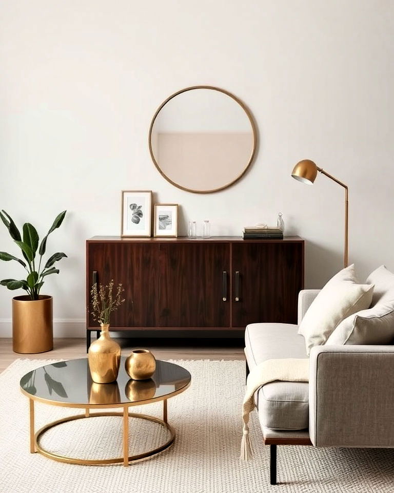 subtle metallic accents living room - 20 Minimalist Modern Boho Living Room Ideas