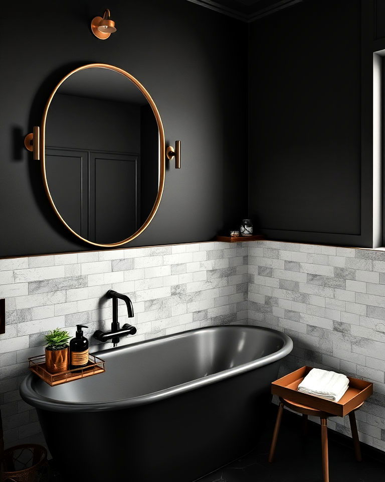 subtle metallic details dark academia bathroom - 25 Dark Academia Bathroom Ideas