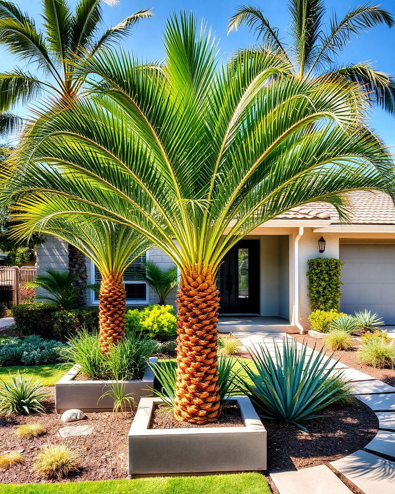 subtle palm accents with modern landscaping - 25 Front Yard Palm Tree Landscape Design Ideas