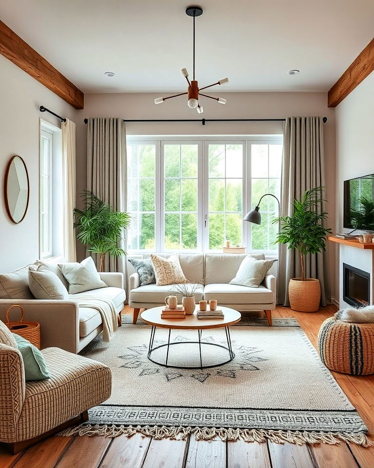 subtle patterns in textiles scandinavian living room - 20 Rustic Scandinavian Living Room Ideas